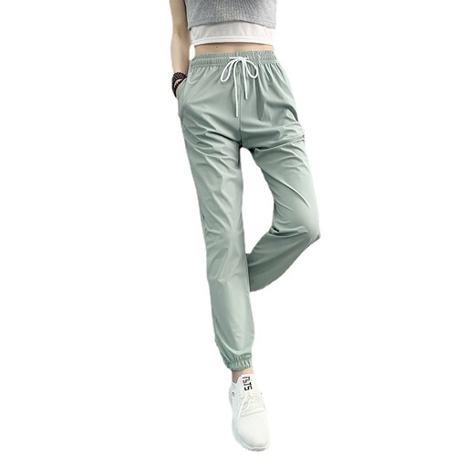 Summer New Women's Thin Casual Ice Silk Leggings Highly Elastic Breathable Cool Quick-Drying Tied-Down Sports Leggings 9/10 Length for Women