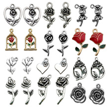 diy饰品配件玫瑰花朵滴油合金耳饰手链项链钥匙扣吊坠挂件厂家