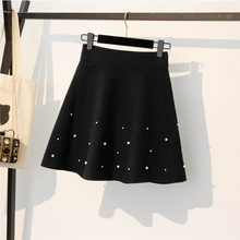 大码女装加厚秋冬新款胖妹妹百搭高腰小黑裙时髦显瘦泡珠a字短裙