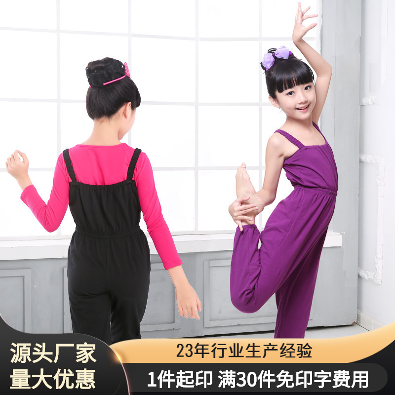 Ropa de baile para niños pantalones de tirantes de algodón para Niñas Ropa de práctica de Honda pantalones de gimnasia ropa de rendimiento de tirantes mono en stock