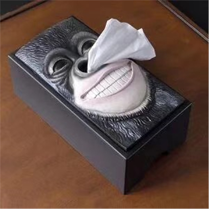 모아이 부활절 돌 모아이 같은 메이드 원숭이 두개골 조직 상자 모아이 조직 연기 창조적 인 집