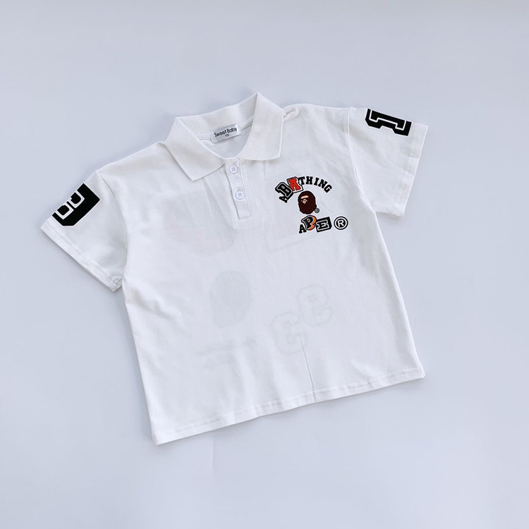 2023 Summer New Boys' Trendy Brand Letter Polo Shirt Small and Medium-sized Children's Black and White Short-sleeved T-shirt Lapel Top Trendy