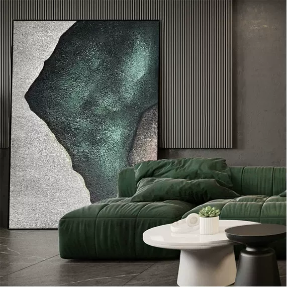 工厂热销纯手绘装饰画 松石绿轻奢油画卧室客厅玄关挂画高级感