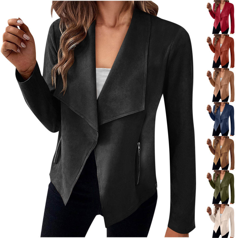 2023 cross-border Europe and the United States new solid color suede small suit ladies jacket