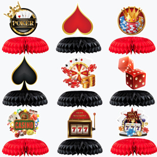 Cross Border Casino Poker Honeycomb Ornaments One Year Birthday Party Decoration Dining Table Party Honeycomb Birthday Party Decoration