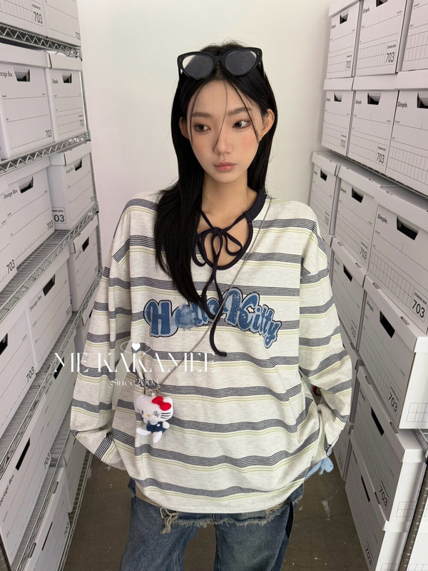 ME KAKAMEE十三行秋新品潮流卡通KT两面穿长袖T恤女(配公仔) 8876|undefined