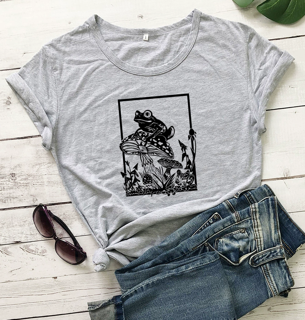 Лягушка гриб, рамка новая мода с коротким рукавом Письмо напечатаны футболки