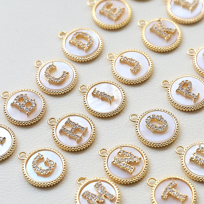 3g Weight Shell, Zircon Inlay Material Charms, Jewelry Accessories Classification 1 Piece Quantity Copper Material Round, Letter Pattern Plating, Inlay Design Simple Style Style 1 Piece Copper Shell Zircon Round Letter 3