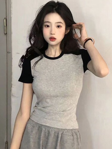 (Threaded) niche short top slim hot girl summer all-matching American retro short-sleeved T-shirt women ins trend