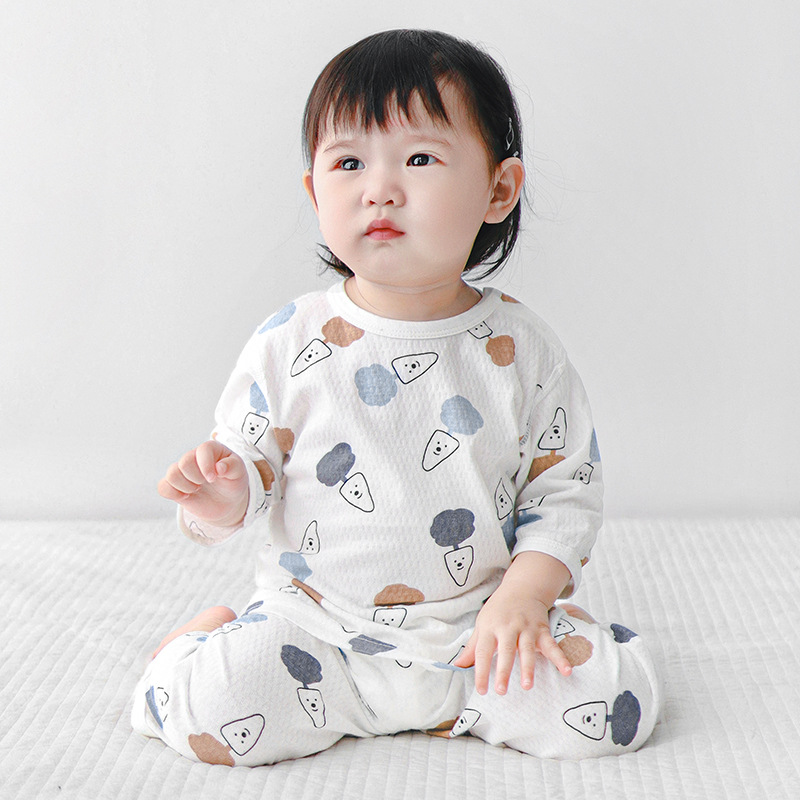 Baby summer set de aire acondicionado de algodón de manga media de dos piezas para niños y niñas, ropa de verano delgada para bebés divididos