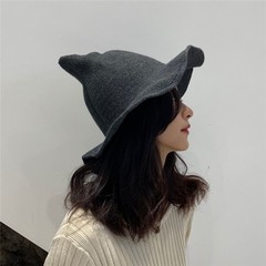 亚马逊跨境棉纱巫师帽秋冬万圣节显脸小女巫帽尖顶可折叠魔法帽子