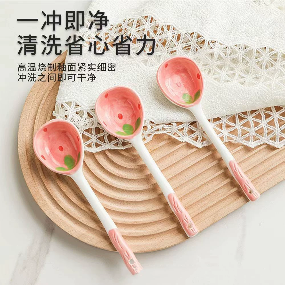 Ins Клубничная ложка Керамическая длинная ручка ложка высокая ценность кулинарная ложка Домашняя ложка для десерта