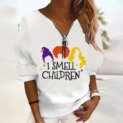 New  Autumn Amazon Halloween Print Long Sleeve Zipper Loose Casual Hoodie for Women