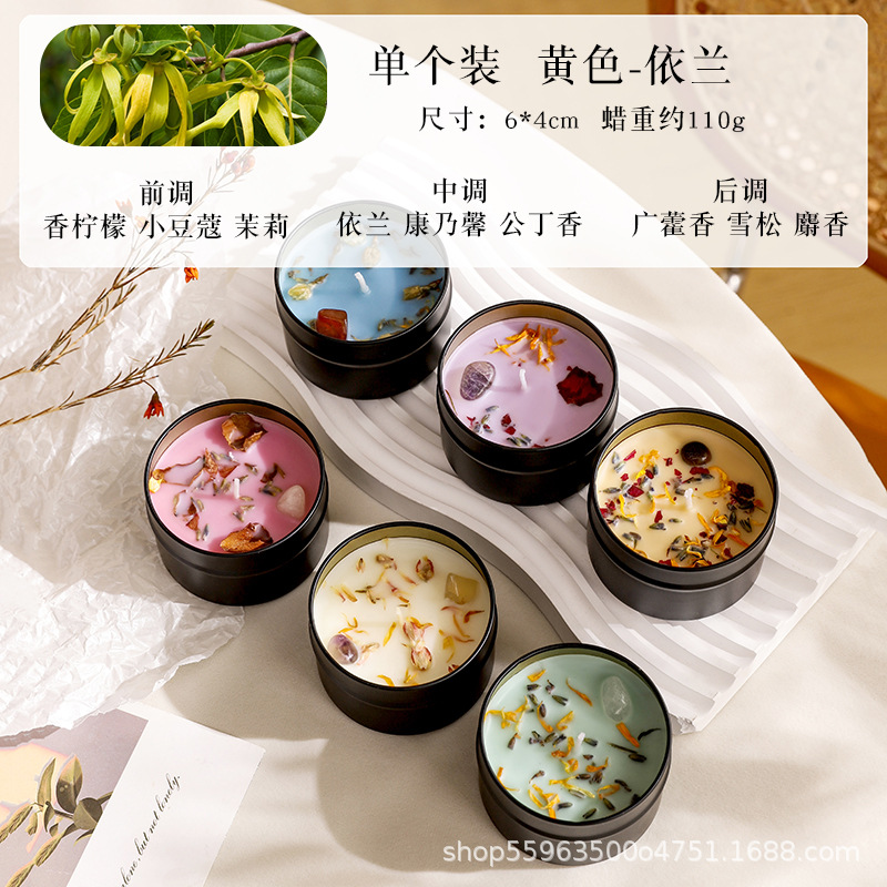 Flores secas incienso adornos de cera de cera de soja de alta calidad mujer lata de hierro perfume regalo de mano caja de regalo de aceite esencial vegetal al por mayor