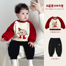 婴儿套装秋装新款男宝宝红色卫衣休闲分体两件套秋冬男童外出衣服