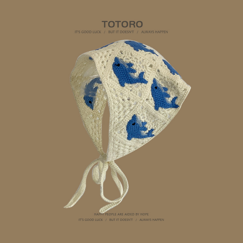 Turbante retro francés, bufanda triangular para mujer, diadema, salida de primavera y verano, dulce y lindo, estilo artístico de ganchillo hecho a mano, sombrero de Baotou