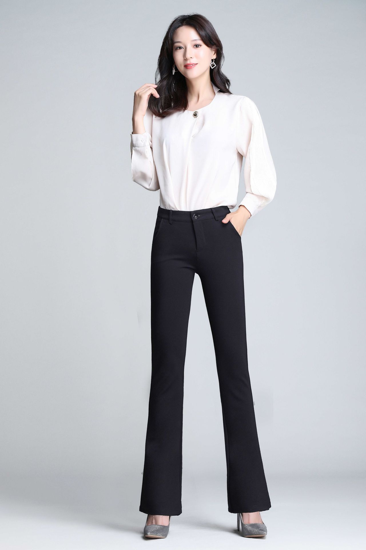 裤子女春秋百搭2023年新款黑色小脚裤高腰弹力休闲西装裤女垂坠感详情10