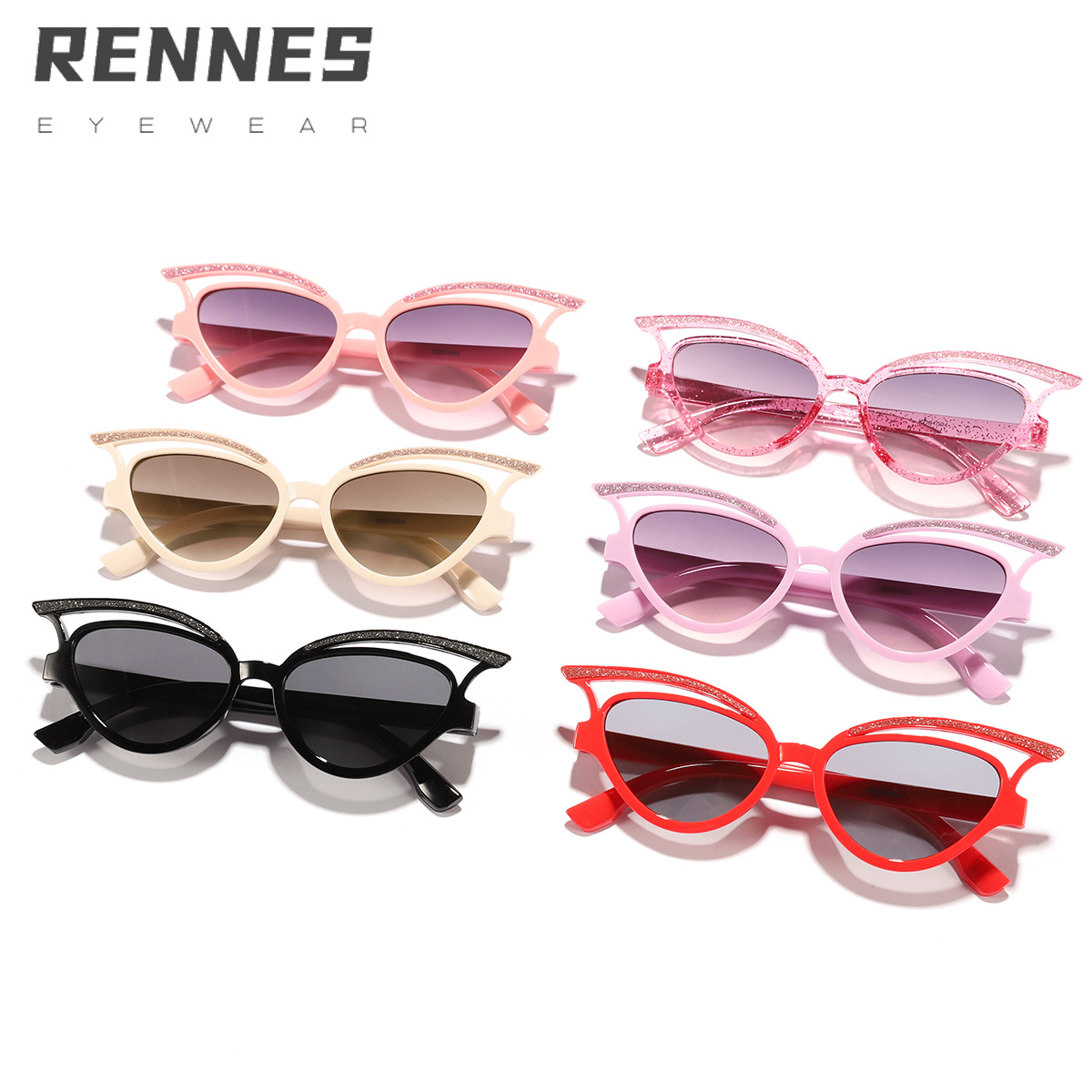 Gafas de sol de marco de ojo de gato finas huecas de color caramelo para niños y niñas