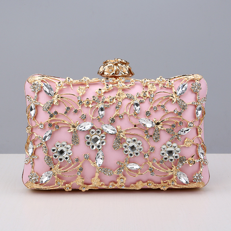 White Black Pink Polyester Flower Rhinestone Square Clutch Evening Bag display picture 2