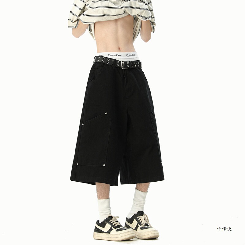 Pure Cotton Washed Lumberjack Cargo Shorts Men's Summer American Retro Trendy Brand Mid-Length Loose Casual Shorts