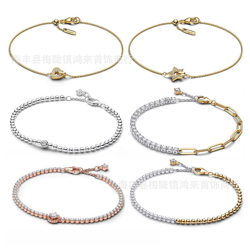 Panjia white copper silver-plated claw chain with sparkling zircon hearts, stars, and tennis ball design, adjustable fine chain, versatile and elegant for women Panjia white copper silver-plated claw chain with sparkling zircon hearts, stars, and tennis ball design, adjustable fine chain, versatile and elegant for women