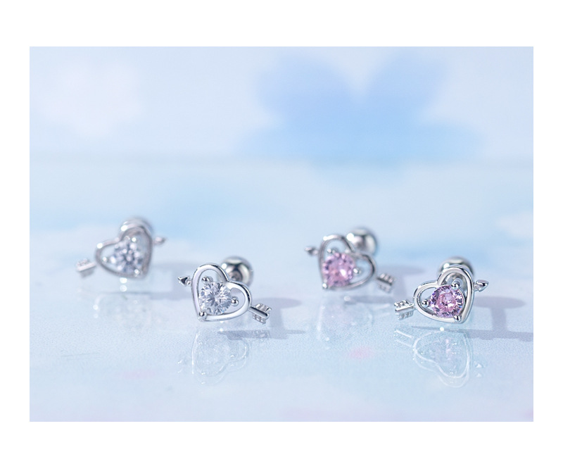 Simple Style Heart Shape Silver Plating Inlay Zircon Ear Studs 1 Pair
