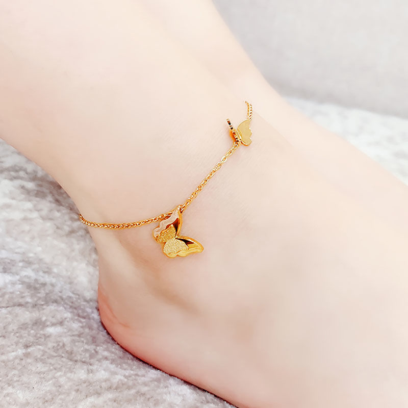 Esmerilado mariposa titanio acero tobillos anillo de la pierna de las mujeres joyería popular Playa accesorios de las mujeres joyería TikTok Net joyería popular