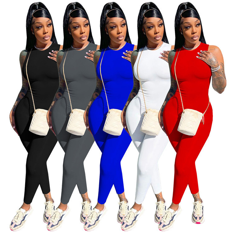 Cross border Foreign trade Amazon lady one-piece garment Sleeveless Solid Tight fitting Spring Ladies Conjoined Jumpsuit