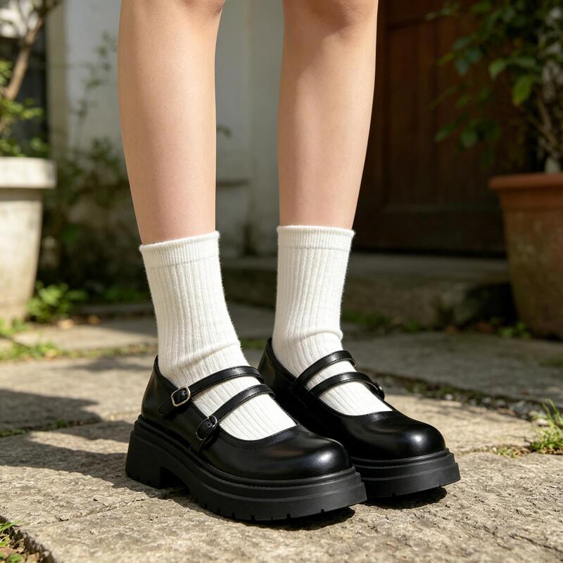 Thick-Soled Leather Shoes for Women 2026 Spring and Autumn New Style Brown British Retro Platform College Jk Versatile Two-Way Loafers Thick-Soled Leather Shoes for Women 2026 Spring and Autumn New Style Brown British Retro Platform College Jk Versatile Two-Way Loafers