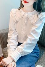 年春季新款韩版娃娃领荷叶边雪纺衬衫女秋装甜美长袖上衣小衫