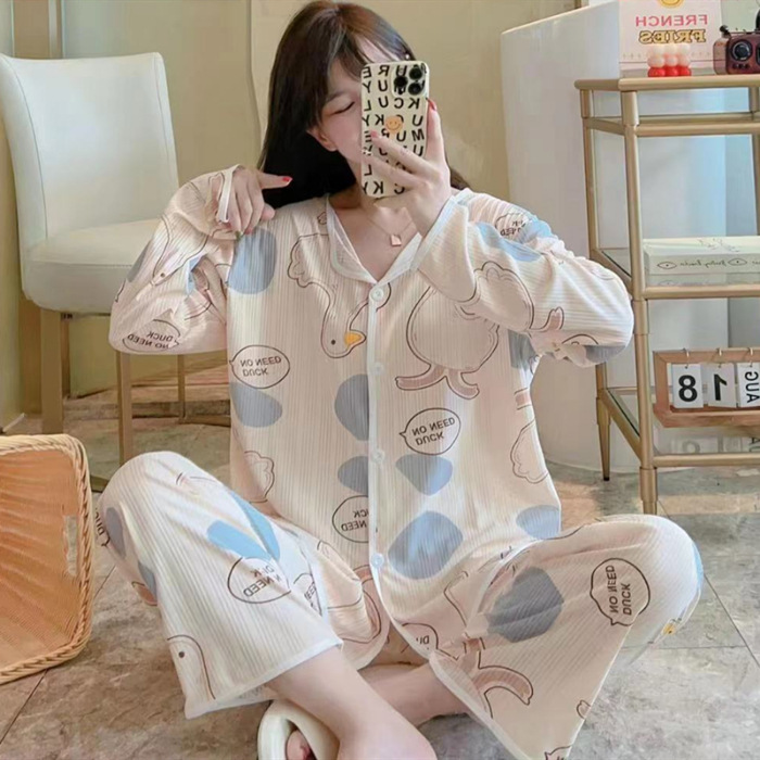Pijamas de comercio exterior de las mujeres de manga larga cardigan melocotón corazón oso solapa pequeña ropa de hogar fresca traje de dos piezas transfronteriza mujeres lindas