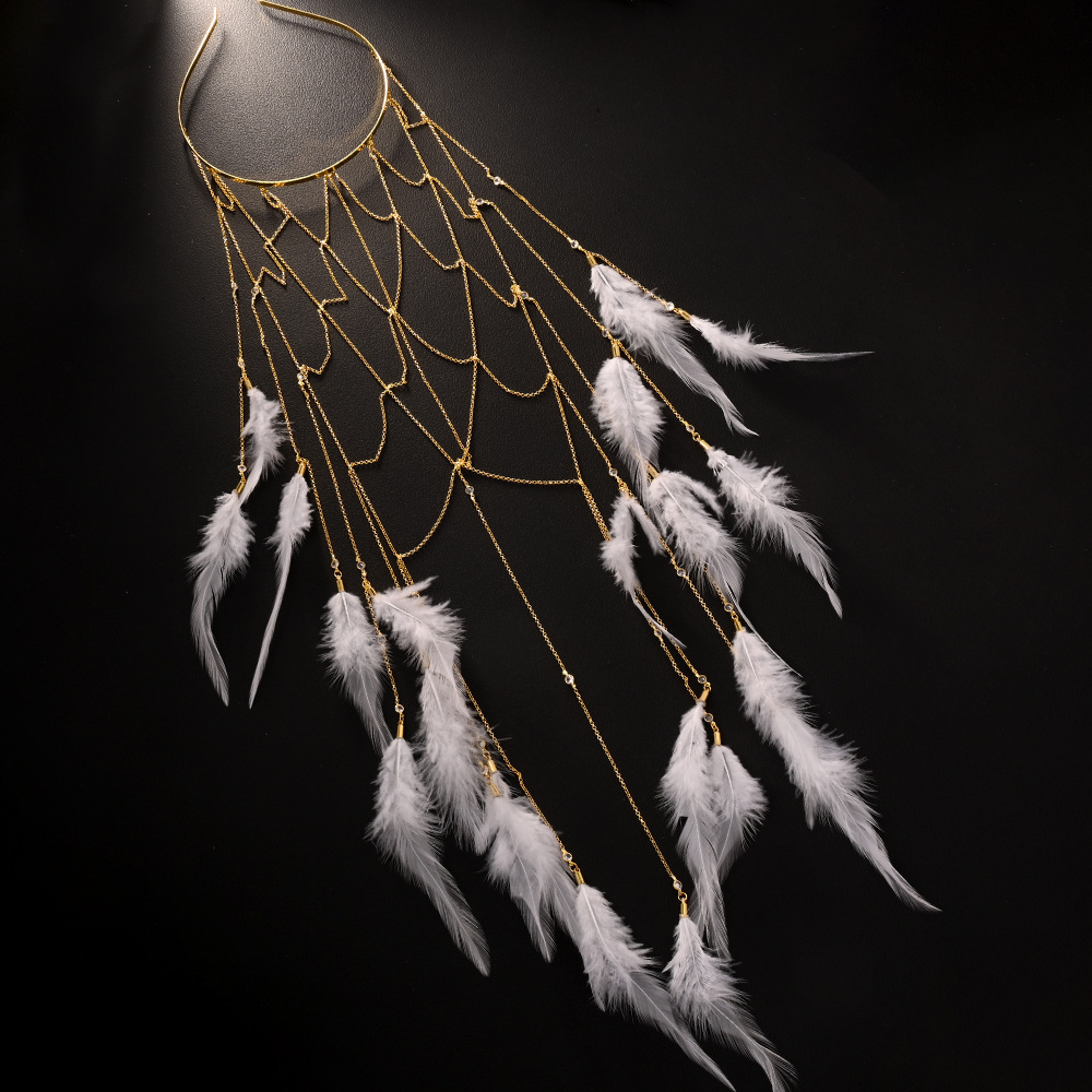 Nuevo colgante de plumas transfronterizas temperamento de hadas cadena de cabello accesorios para la cena banda de cabeza femenina