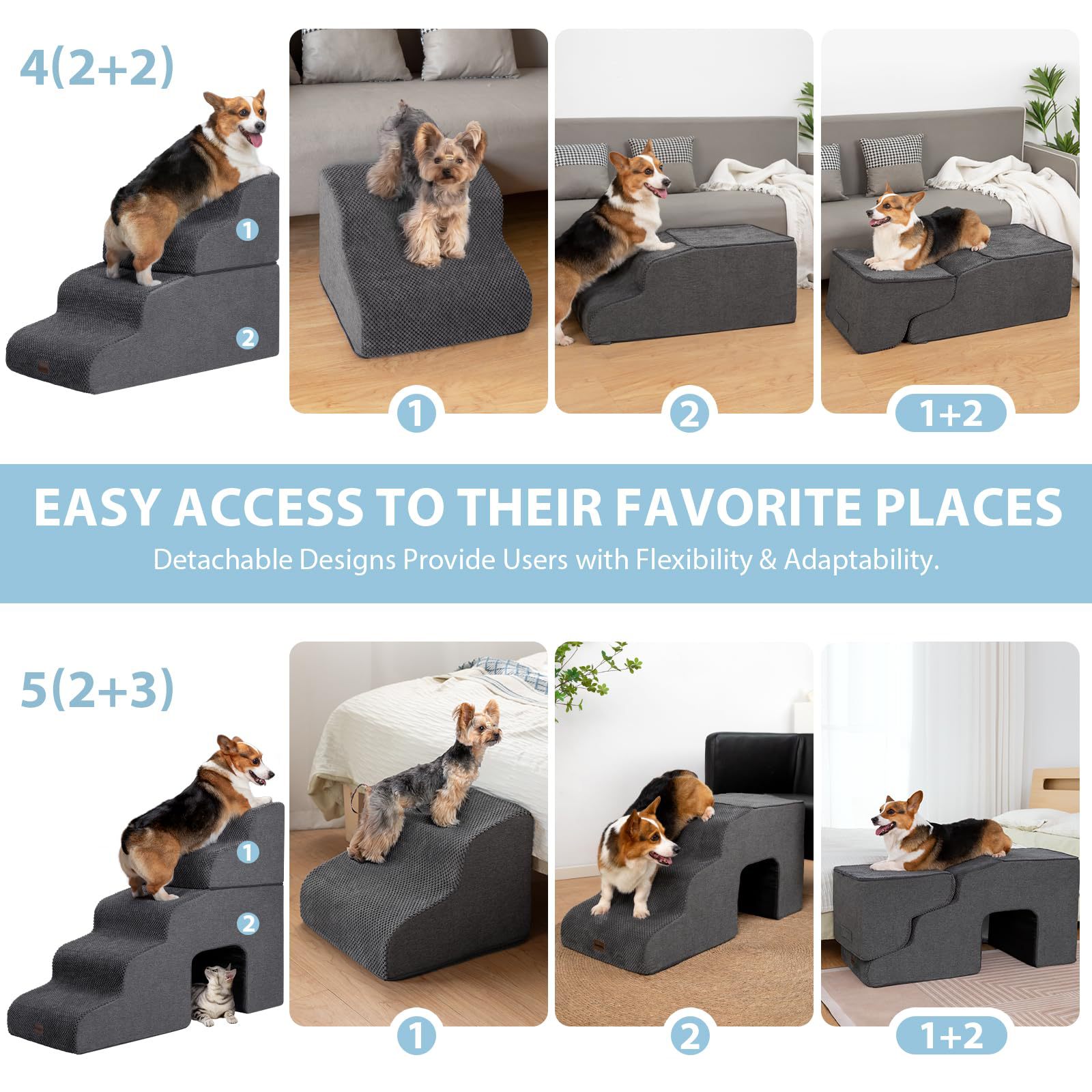 Escalera de perros transfronterizos de tamaño medio, escalera de 5 capas, escalera de escalera dividida, escalera para gatos y perros, escalera de protección de juntas para subir y bajar fácilmente de la cama.
