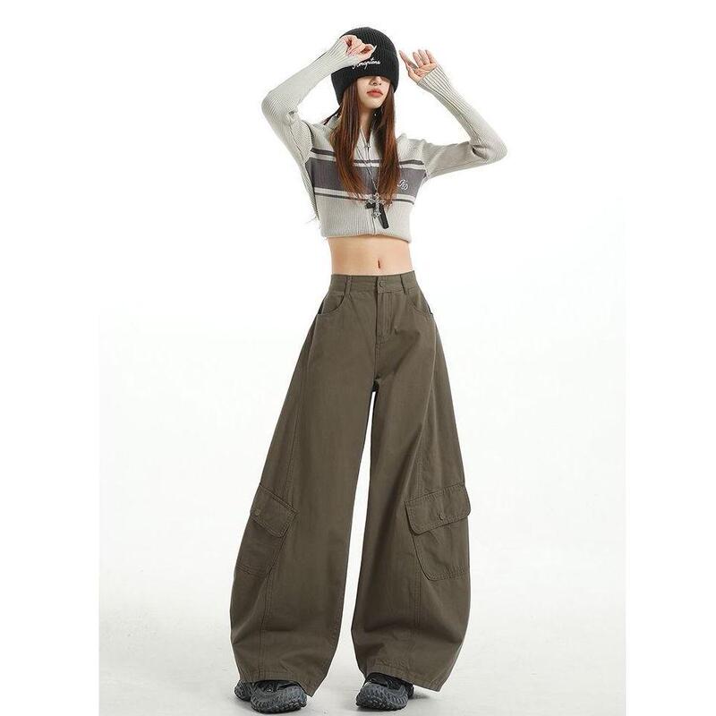American Retro Washed Vintage Whiskered Wide-Leg Scythe Jeans for Women, Trendy Brand Loose-Fitting Floor-Length Pants