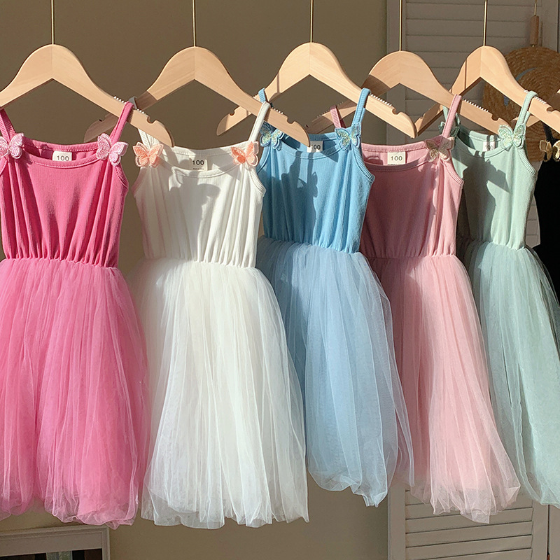 网纱吊带蝴蝶女童连衣裙沙滩公主裙糖果色宝宝蓬蓬裙Girl's skirt|undefined