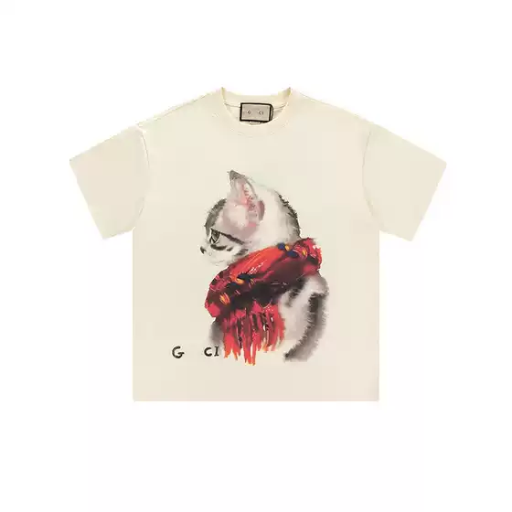 Cross-Border 25SS Gucci High-Quality New Dog Animal Print Short-Sleeve T-Shirt Couple Versatile