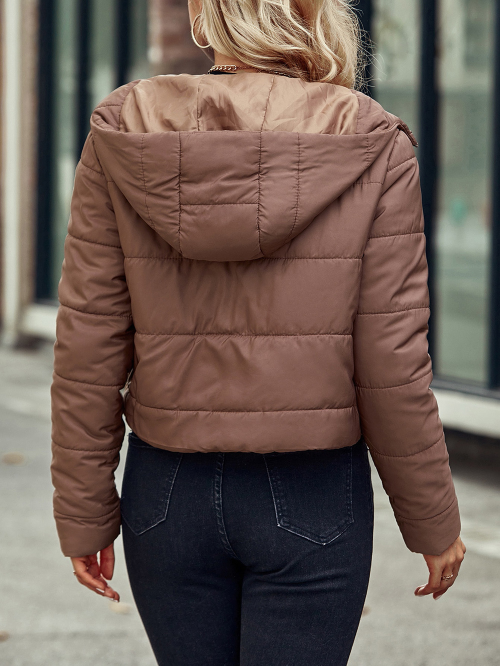 Women's clothing Women's casual zipper padded jacket hooded coat for women_voghion.com