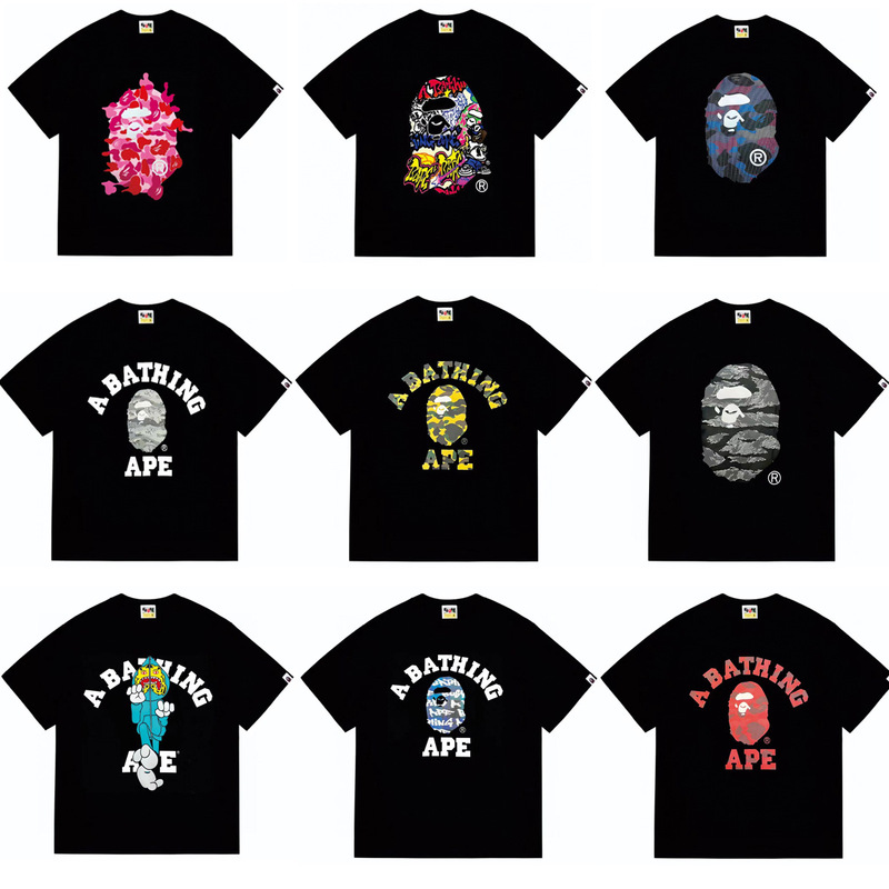 Cross-Border Bape T-Shirt Summer Ape Head Little Monkey Camouflage Men's and Women's Short-Sleeved Round Neck T-Shirt Men's and Women's Japanese Style Fashion