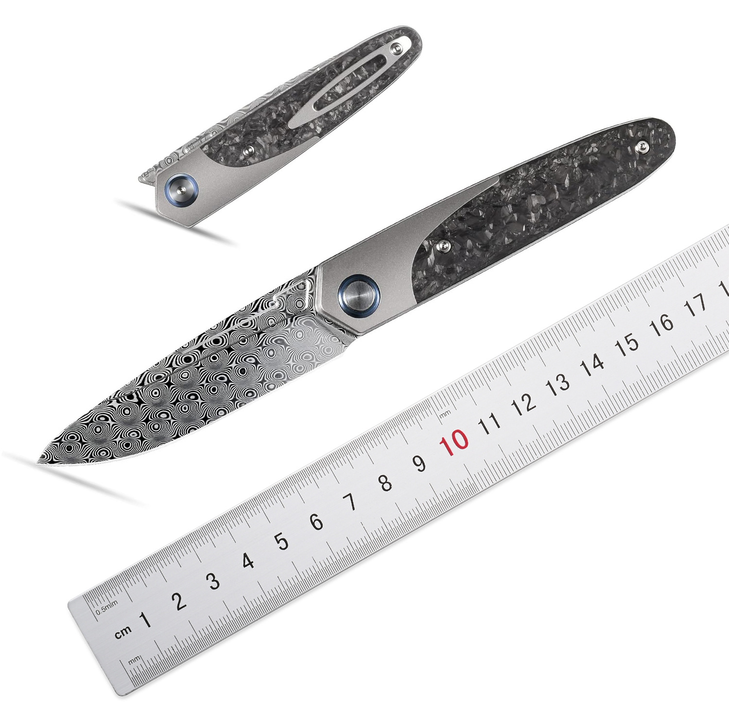 ST245折叠刀瑞粉大马士革刀片+钛合金碳纤维手柄户外工作野营小刀