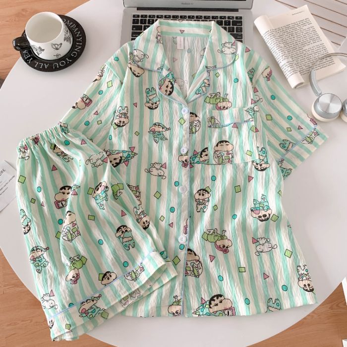 Venta al por mayor transfronteriza en vivo estilo caliente verano nube pijamas de algodón mujeres de manga corta casual de dibujos animados traje de servicio a domicilio para estudiantes