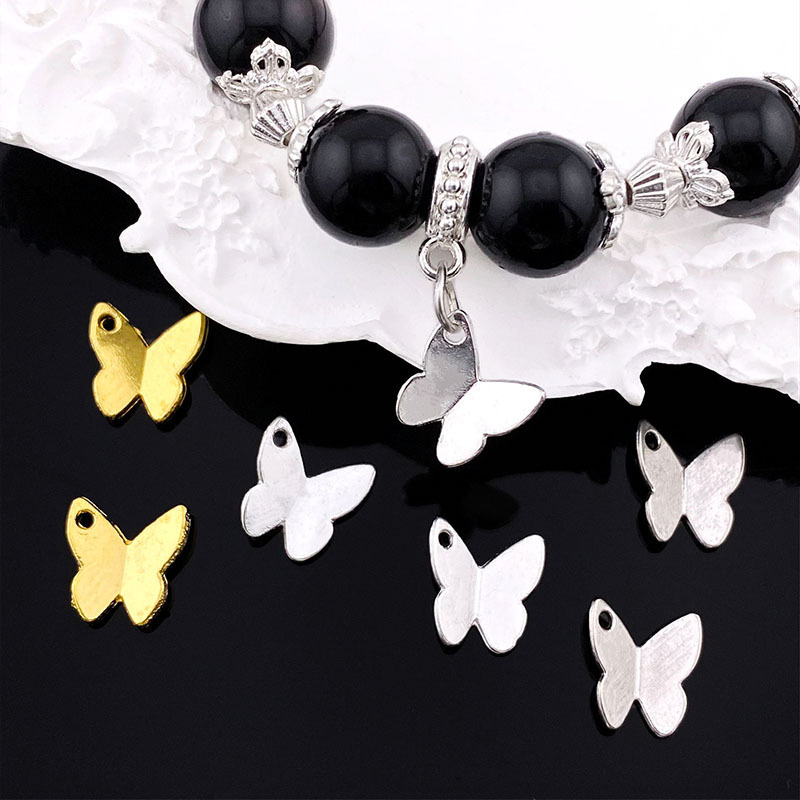 Bright Silver Gloss Butterfly Pendant Xizang Silver Tassel Pendant Alloy DIY Bracelet with Beads Beaded Accessories Bracelet Pendant