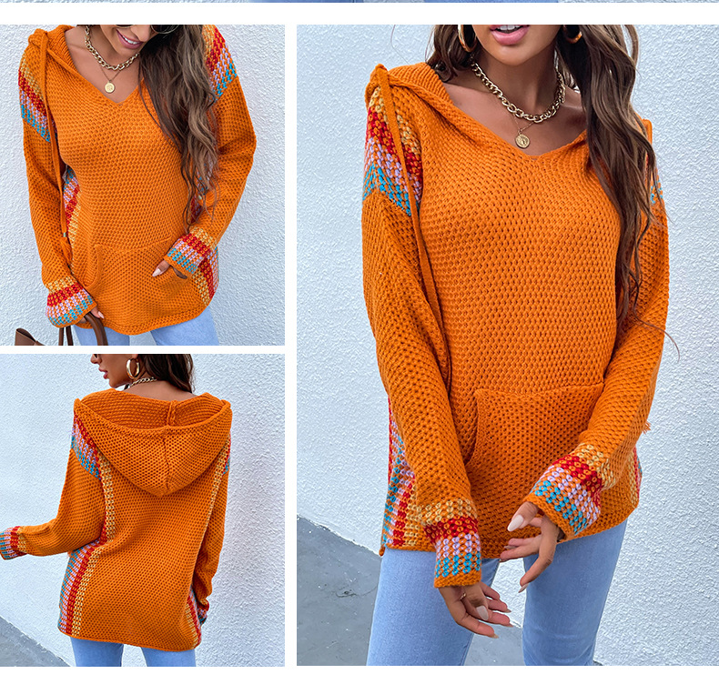  color matching vertical stripes big pocket hooded sweater nihaostyles wholesale clothing NSMMY82937