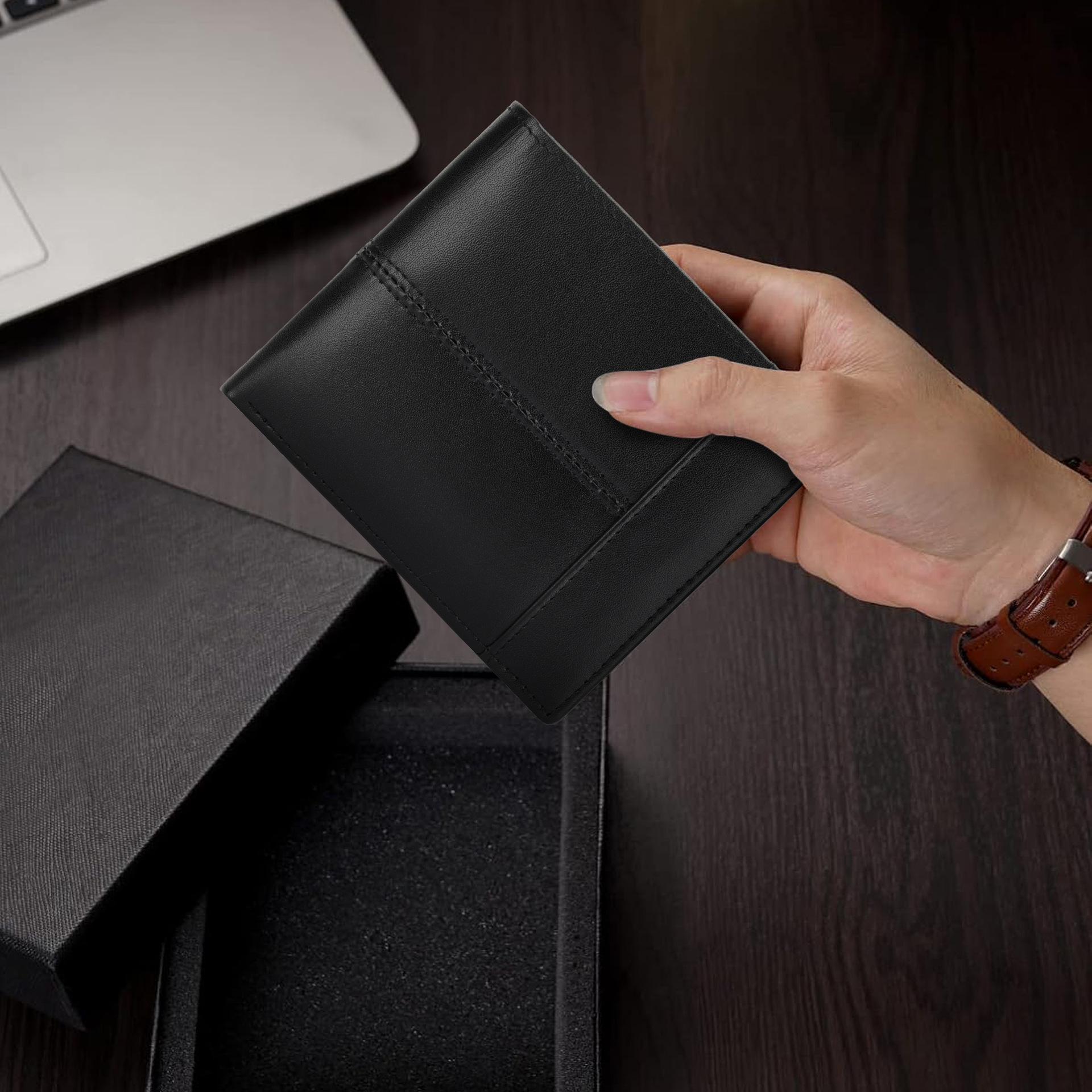 Cartera de cuero triple plegable multi-tarjeta multifuncional airtag cartera RFID cepillo antirrobo cross-border mejor vendida cartera de hombres