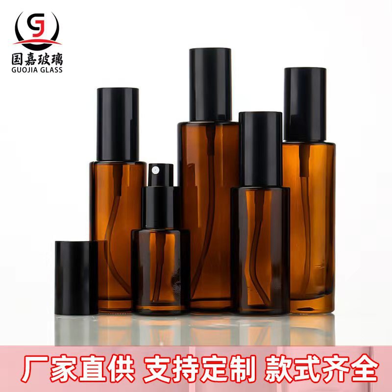 茶色喷雾瓶避光玻璃按压泵头乳液瓶便携爽肤水分装空瓶子量大价优