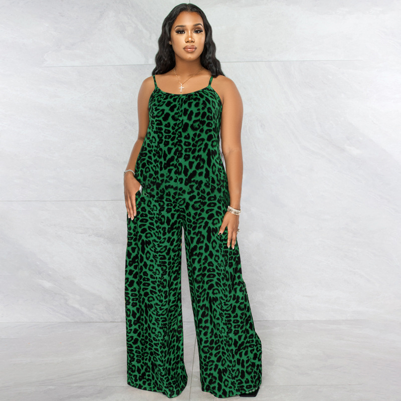 Jumpsuit Summer Leopard Print Strap Casual Jumpsuit Women