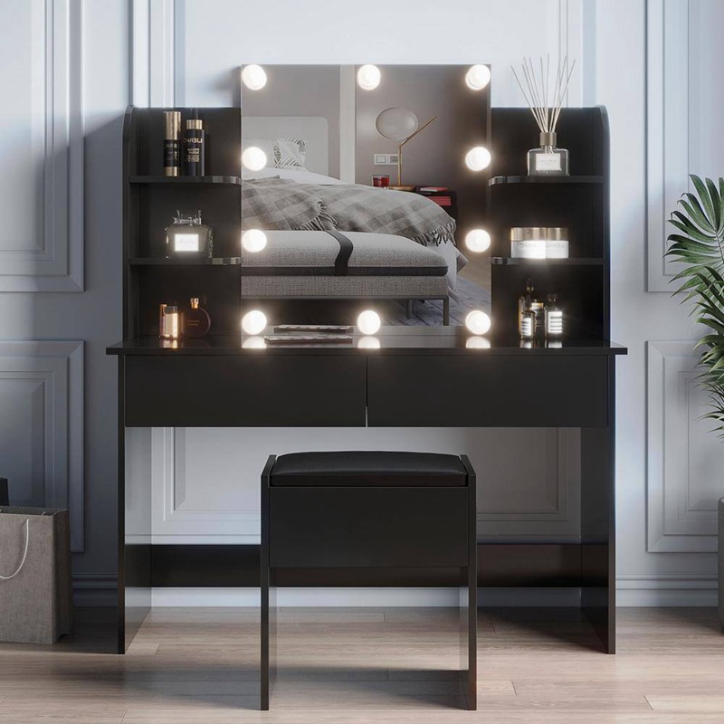 Nuevo nórdico Luz de lujo hogar dormitorio pequeño tocador estilo simple multifuncional LED escritorio espejo alto gabinete