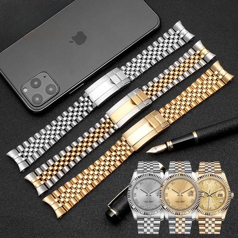 Suitable for Role.X Rolex Metal Stainless Steel Watch Strap Men's Datejust Oyster Perpetual Curved Strap 20mm