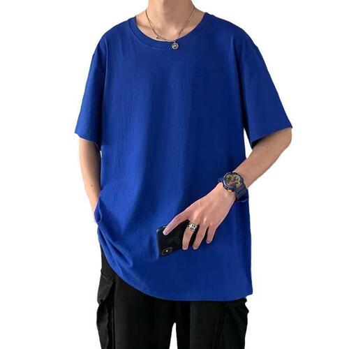 Candy color short-sleeved T-shirt men's summer Korean trend loose casual bottoming shirt pure color all-matching five-quarter sleeve T-shirt