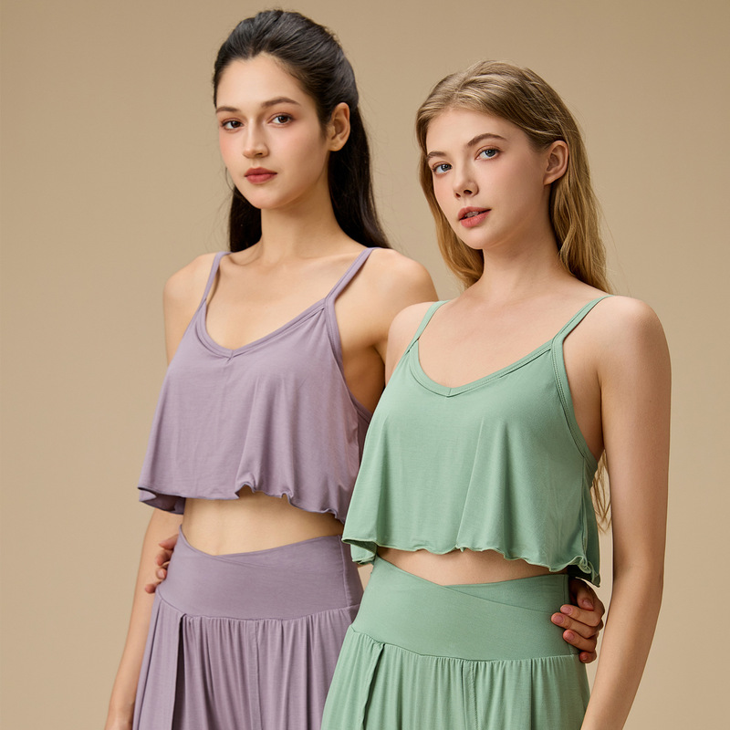 Bamboo Fiber Meditation Hot Yoga Insight Flow Breathable Flesh-Covering Pilates Sports Top Fitness Intimates with Chest Pad for Women