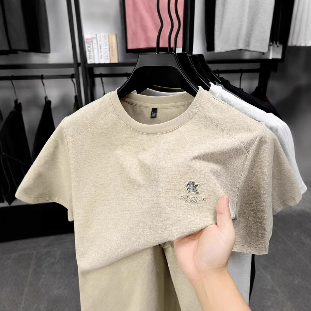 Футболка с короткими рукавами, мужская летняя новая футболка с круглым вырезом и принтом, тонкий свободный топ для папы, повседневная футболка большого размера